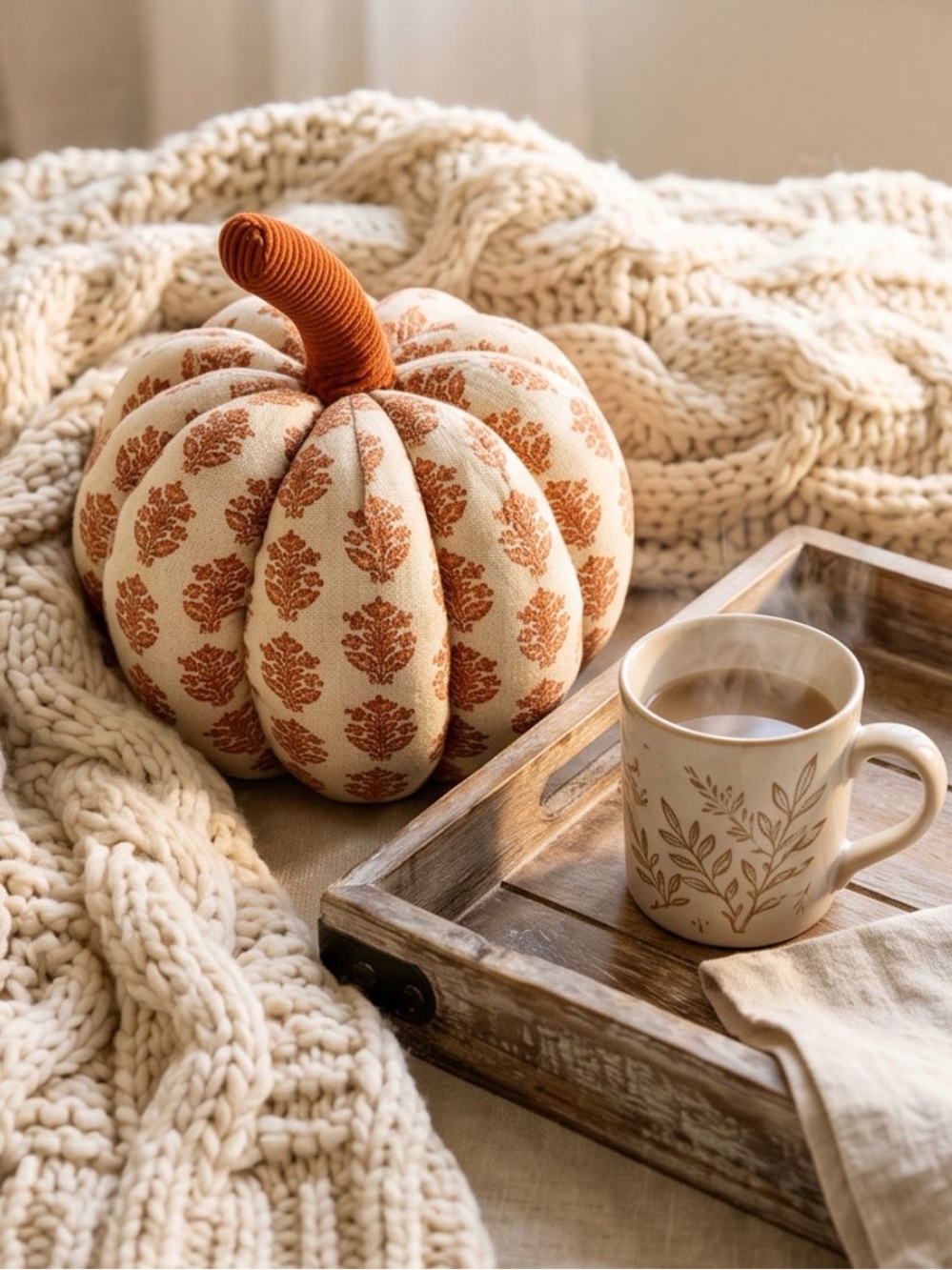 Threshold Block Print Shaped Pumpkin Throw Pillow Neutral Orange Fall Decor NWT